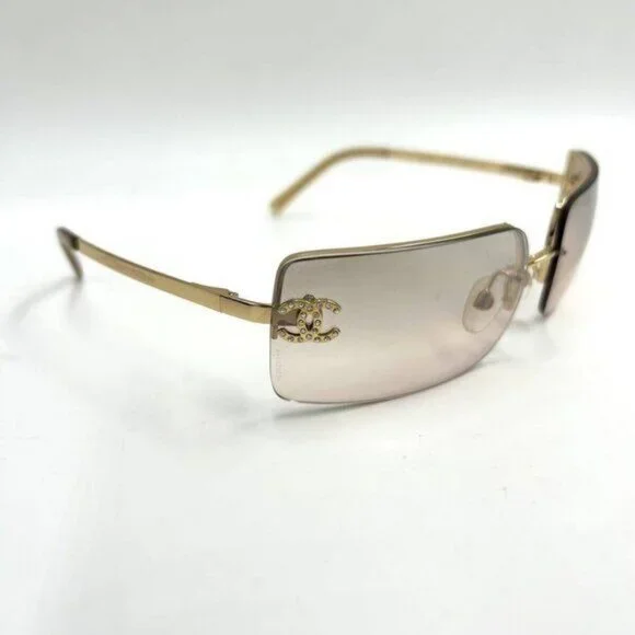 ✨ RARE Chanel Vintage Sunglasses Rhinestone CC Logo Rimless Gradient Gold Y2K - Picture 3 of 11